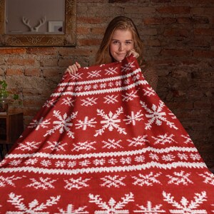 Scandinavian Sherpa Blanket, Holiday Winter Blanket, Red Sherpa Fleece Blanket, Cozy Sofa Blanket, Christmas Blanket, Xmas Home Decor