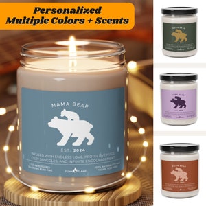 Personalized Mama Bear Candle Gift For Moms Custom Scented Candle for Mom New Mom Gift Mom Birthday Baby Shower Mother&#39;s Day Gift (Blue)