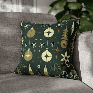 Pillowcase Christmas Ornaments Green Square Decorative Pillow Case, Christmas Pillow Cover, Holiday Pillowcase, Winter Pillow (No insert)