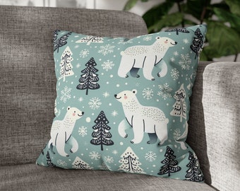 Pillowcase Polar Bear Square Pillow, Polar Bears Pillow Case, Winter Throw Pillow Cover, Holiday Home Decor (No insert)