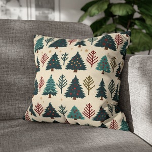 Federa Cuscino decorativo quadrato con pini invernali, federa per le vacanze, fodera per cuscino per alberi di Natale, cuscino invernale, decorazioni per la casa (senza inserto)
