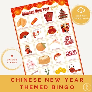 Bingo do Ano Novo Chinês | Bingo do Ano Novo Lunar | Aprendizagem e Jogos do Ano Novo Chinês | Download Instantâneo