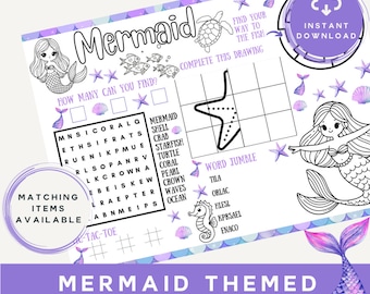 Mermaid Birthday Activity Placemat: Under the Sea Party Games (Digital Download)