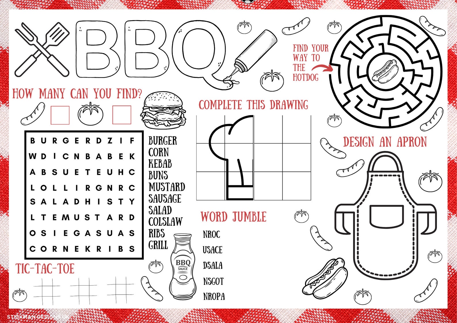 BBQ Activity Placement | Kids Activity Mat | BBQ Summer Games | Garden ...