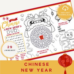 Tovaglietta per il capodanno cinese / Tovaglietta per il capodanno lunare / Attività per il capodanno cinese per bambini / Download immediato