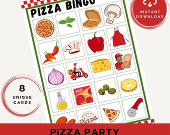 Pizza Party Bingo Game: Family Fun, 8 Unique Cards (Digital Download)
