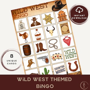 Wild West Bingo Game: 8 Unique Cards, Family Frontier Fun (Digital Download)