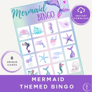 Sirena - Bingo / Juego de fiesta / Cumpleaños de niñas / Fiesta temática de sirenas / Actividad de sirenas / Niños sirena