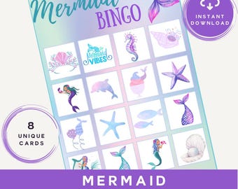 Mermaid Bingo Party Game: Kids Birthday Activity (Digital Download)