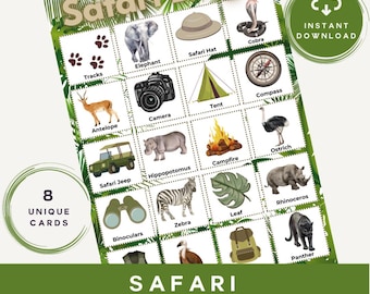 Safari Animal Bingo Game: Printable Jungle Party Activity (Instant Download)