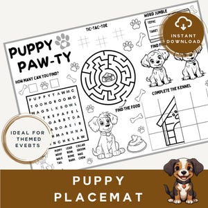 Puppy Activity Placemat: Dog Coloring & Puzzles (Digital Download)