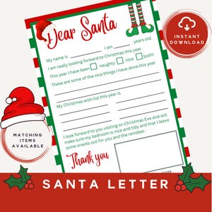 Carta de Navidad a Papá Noel / Actividad navideña / Lista de deseos de Papá Noel / Navidad en familia / Cartas navideñas / Diversión festiva