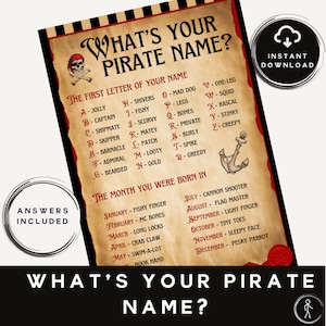 Qual è il tuo nome da pirata? / Festa dei pirati / Download immediato a tema pirata / Attività a tema pirata