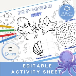Under the Sea Personalized Placemat: Kids Coloring Activity Sheet