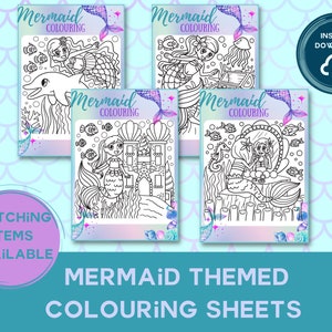 Sirena - Colorear / Cumpleaños de niñas / Fiesta temática de sirenas / Actividad de sirenas / Niños sirenas