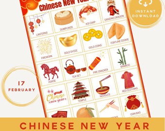 Chinese New Year Bingo Game: 8 Unique Cards (Instant Download)