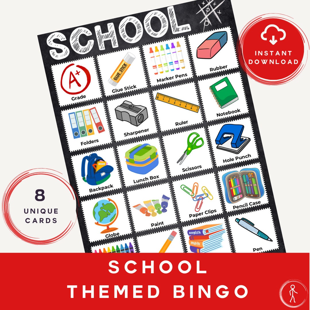 School Themed Bingo | Teacher Resources | School Themed Party | Back to School Activity | Classroom Bingo