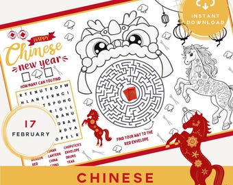 Chinese New Year Activity Placemat for Children (Instant Download)