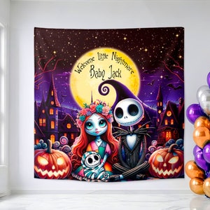 Nightmare baby shower Polyester banner, Halloween Tapestry, Halloween shower Wall art, Party Wall Hanging, Custom backdrop - JAC01