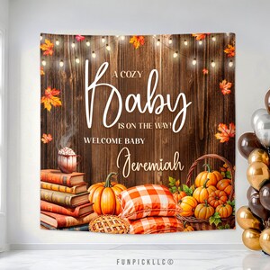 Cozy Autumn Polyester banner, Rustic Wood Tapestry, Cozy Rustic Wall art, Baby shower Wall Hanging, Custom backdrop - AUT08