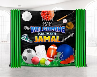 Sports Baby Shower Backdrop: Personalized Sports Theme Banner - SPR01