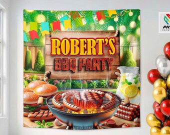 Custom BBQ Party Backdrop: Grill Picnic Decor, Summer Vinyl Banner