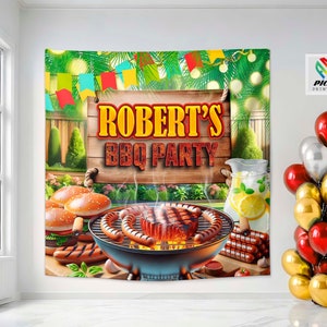 Outdoor bbq backdrop, Grill bbq banner, Bbq picnic wall decor, Summer bbq vinyl, Custom Backyard bbq banner, custom photo banner, SM140
