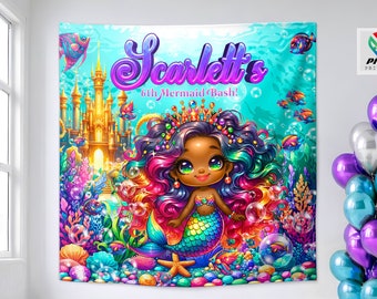 African American Mermaid Tapestry: Rainbow Under the Sea Banner