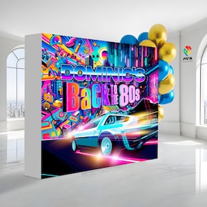 Vintage 80s Pop Up Banner, Back to the 80&#39;s Retractable banner, Retro Retractable backdrop, Back to the Custom backdrop - RET04
