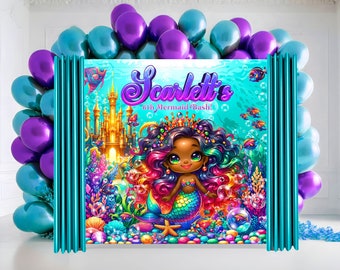African American Mermaid Under the Sea Backdrop: Rainbow Banner