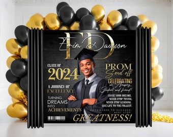 Black & Gold Graduation Backdrop: Prom Send Off Vinyl Banner