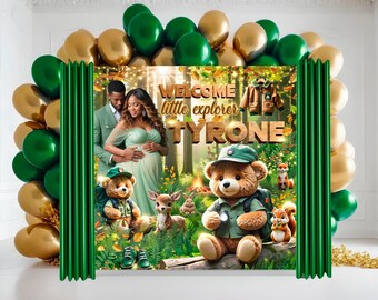 Forest Baby Shower Backdrop: Teddy Bear, Woodland Animals Vinyl Banner