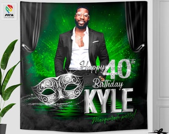 Personalized Masquerade Birthday Backdrop: Venetian Mask Party Banner