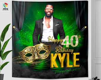 Personalized Masquerade Birthday Backdrop: Venetian Mask Party Banner