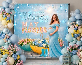 Vinyl April Showers Backdrop: May Flowers Baby Shower Sign, (We print and ship) - PRI11