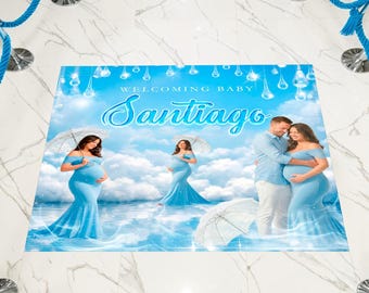 Removable Floor Decal: Blue Cloud Water Baby Shower Floor Wrap, (We print and ship) - PRI12