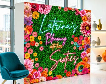 Fabric Pop Up Display: Neon Floral 60th Photo Backdrop, (We print and ship) - SUM01