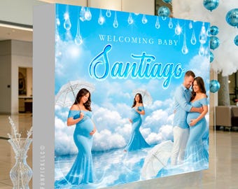 Fabric Pop Up Display: Blue Cloud Baby Shower Backdrop, (We print and ship) - PRI12