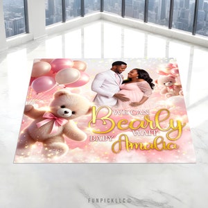 Pink Teddy Bear Floor Decal, It&#39;s a girl Removable decal, Bear Floor Sticker, Bearly wait Decal Removable, Floor Banner - TDB05
