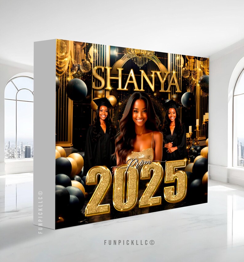 Personalized Graduation Banner: Black and Gold Class of 2025 Backdrop ...
