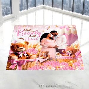 Pink Teddy Bear Floor Decal, Hot Air Balloon Removable decal, Teddy Bear Floor Sticker, Bearly wait Decal Removable, Floor Banner - TDB04