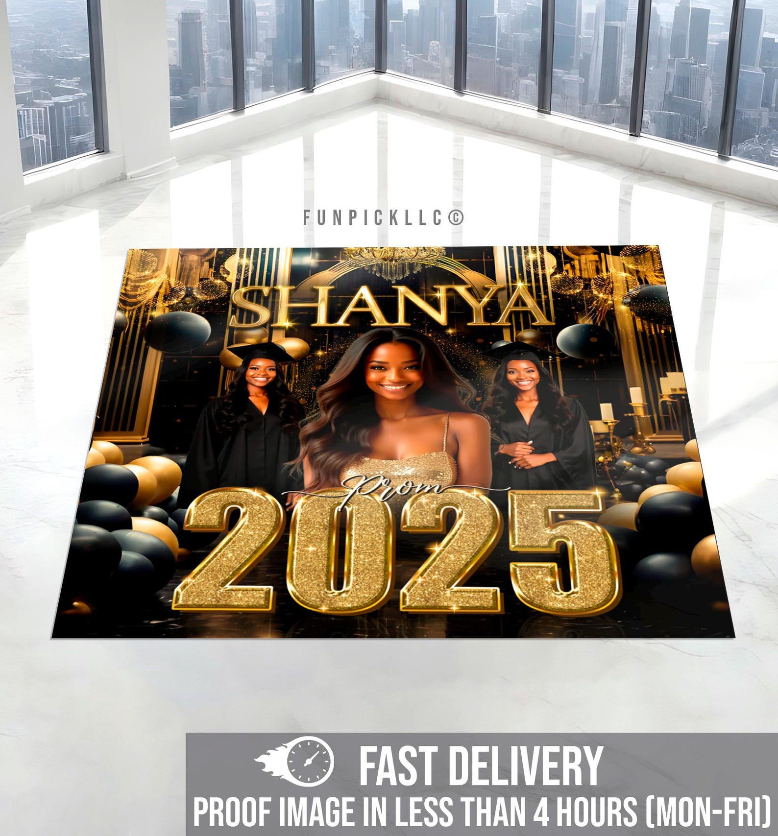 Personalized Graduation Banner: Black and Gold Class of 2025 Backdrop ...