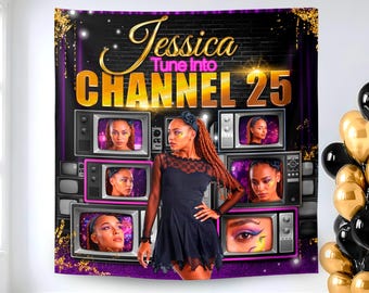 Channel 25 Polyester Fabric Birthday Banner: Women’s TV Backdrop, We Print & Ship - BW54