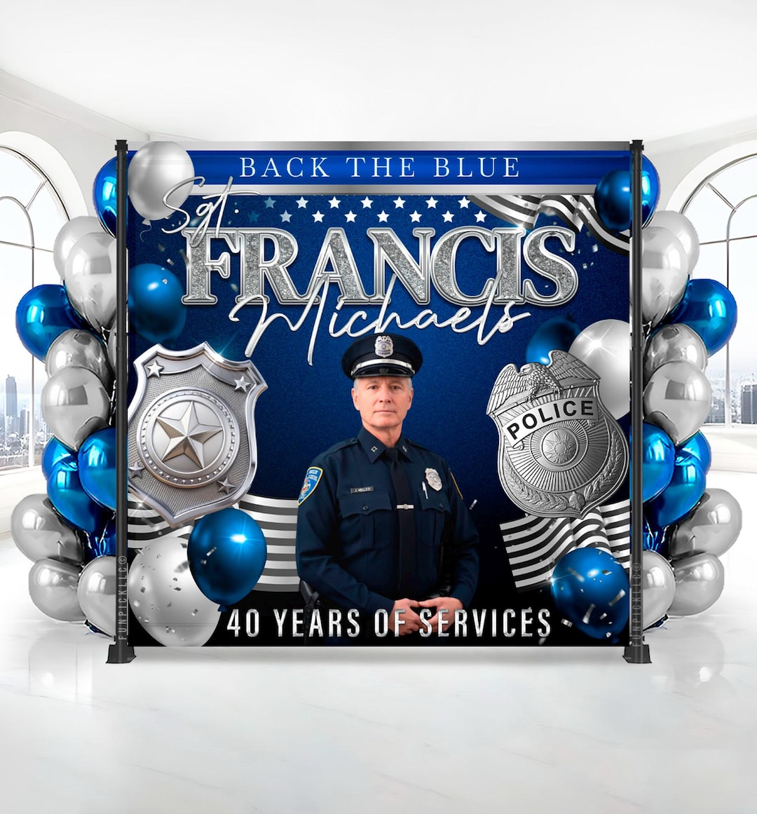 Police Blue Backdrop Vinyl Police Backdrop: Back the Blue Retirement Badge Silver Officer ...