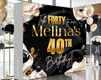 Talk Forty To Me Birthday Backdrop: Custom 40th Celebration Banner (Printed) BW54