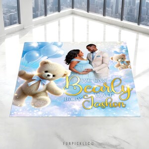 Blue Teddy Bear Floor Decal, It&#39;s a boy Removable decal, Bear Floor Sticker, Bearly wait Decal Removable, Floor Banner - TDB06