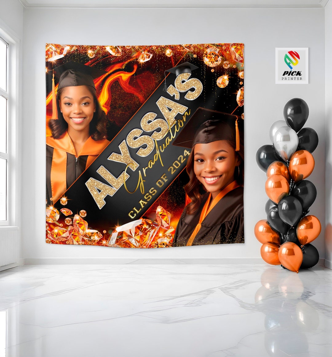 Orange & Black Graduation Banner: Class of 2024 Polyester Tapestry - Etsy