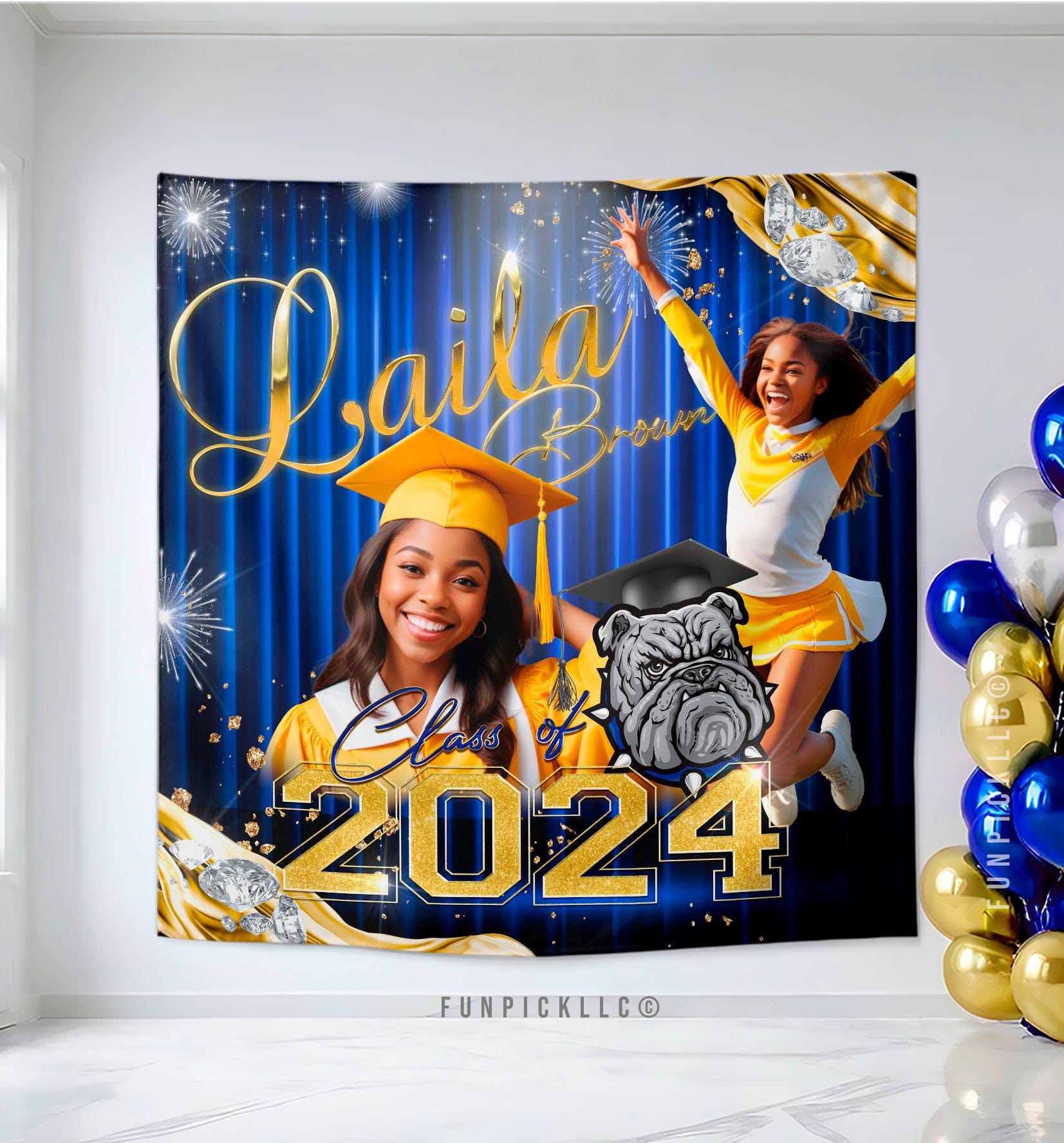 Royal Blue and Gold Graduation Banner: Class of 2025 Backdrop - GRD18 ...