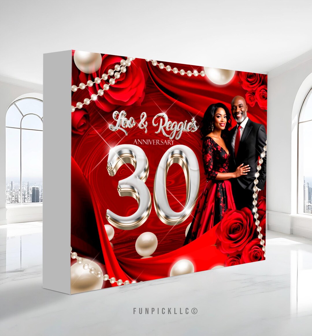 Red Roses Anniversary Backdrop: Pearls, Romantic Banner - Etsy