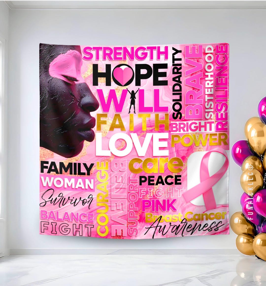 Polyester Fabric Cancer Backdrop: Pink Ribbon Awareness Survivor Event ...